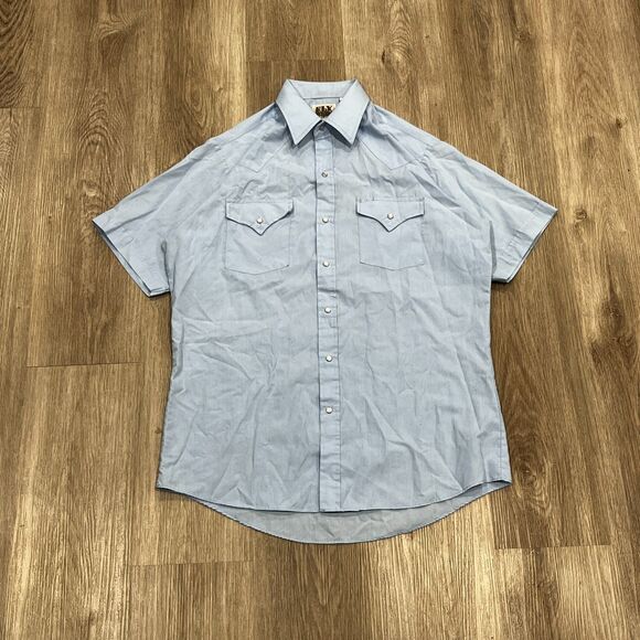 Vtg 90s Ely Cattleman Shirt Men's Sz M Blue Oxford Western Pearl Snap Button - Picture 1 of 6